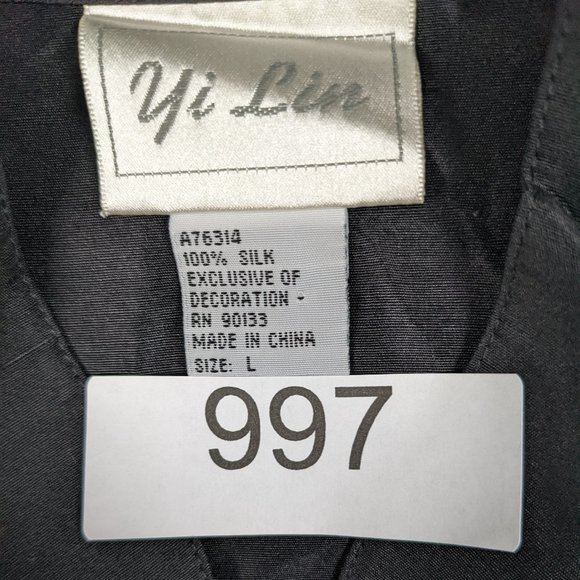 Yi Lin* Women's Long Sleeve Button Down Curved Hem‎ Floral Silk Blouse~ Large - Picture 5 of 11